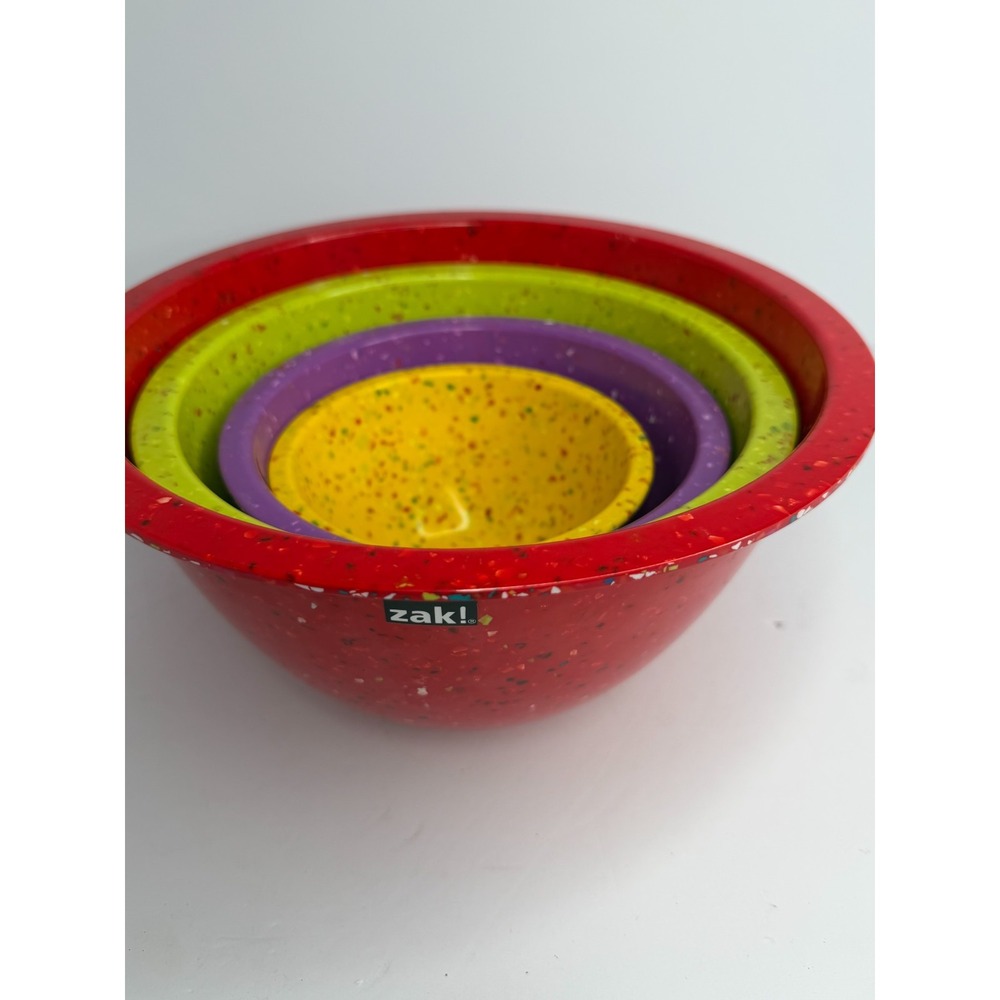 Zak! Designs Confetti Set Of 4 Nesting Mixing Serving Bowls Durable Melamine New